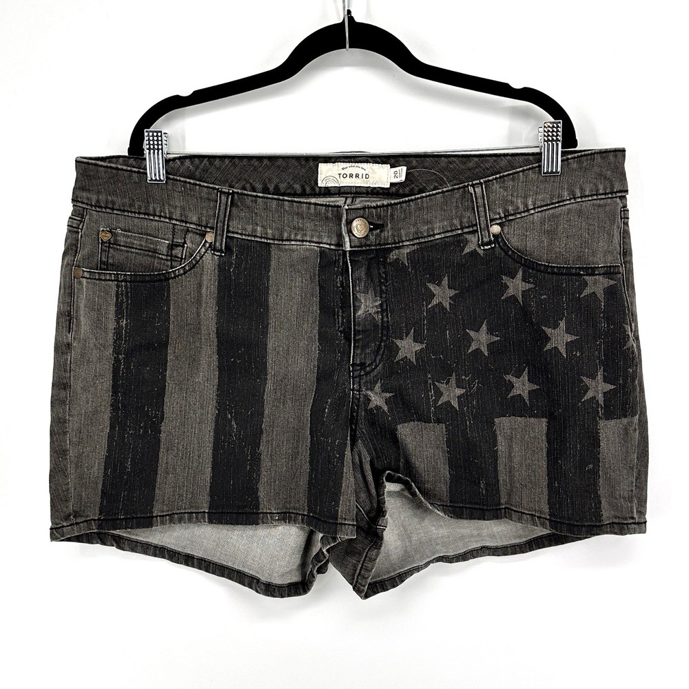 TORRID Women's American Flag Design Black & Grey Denim Shorts 3.5 " Size 20
